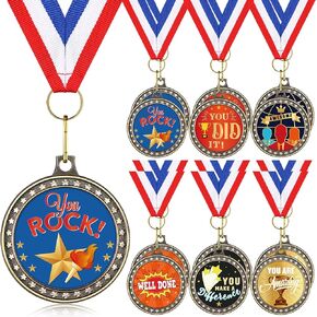 Sasylvia 12 Pcs Appreciation Award Medals Thank You Medals with Red White Blue Neck Ribbon Inspirational Appreciation Award Bulk for Office Colleague Coworker Team Retirement (Stylish)