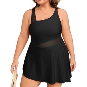 Charmo Plus Size One Piece Swimsuit Swim Dress Mesh Cutout Skirt Bathing Suits Women Side Split Modest Swim Suits 2025