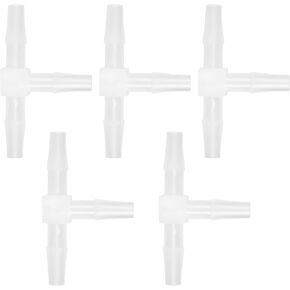 5Pcs Tee Fitting Equal Barb 3 Way Hose Barb Fitting Splicer Joint Mender Adapter, 1/4" Equal Barbed T -Fitting Plastic Joint Splicer Mender Union Adapter Air Hose Fittings for Fuel Gas Liquid