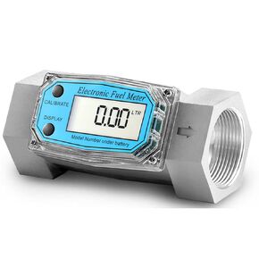 BAYM Turbine Flow Meter Electronic 1.5" 1.5 inch 40-280L/Min Oil Flowmeter Kerosene Gas Methanol Diesel Fuel Flow Digital Meter Oval Gear Gauge LCD BSPT/NPT with Battery