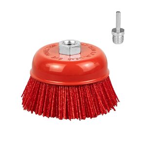 SALI 4" Abrasive Filament Nylon Bristle Cup Brush - Coarse Sanding Scuffing Brush, 5/8" 11 Thread, 1/4" Drill Arbor -Metal Furniture Surface Prepping&Polishing, Removal Rust Paint - Surface Prepping
