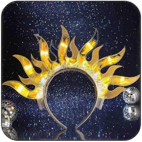 DRESBE Light Up Headband LED Fire Headbands Flame Hair Hoop Party Prom Rave Hair Accessories for Women (Yellow Light)