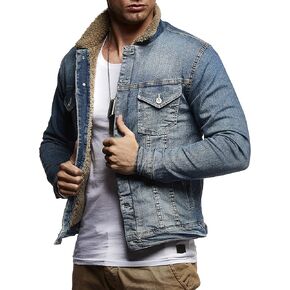 Leif Nelson Men's Denim Jacket Basic Jeans Jacket Fur Stand Collar Casual Jacket Slim Fit LN9610