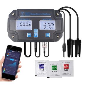 اختبار جودة المياه الذكية 6-في 1 PH/EC/TDS/SALINITY/S.G ومقياس درجة الحرارة مع مقياس مياه الرقم الهيدروجيني المستمر شاشة WI-FI مع ATC ​​وسهولة المعايرة للأحواض المائية ، الزراعة المائية