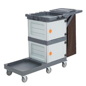 Commercial Janitorial Cart with Cabinet, 3-ply Multi-Purpose Engineered Plastic Housekeeping Cart with 30 Gallon Bag Hand Push Utility Cart, 200 lbs Load Capacity