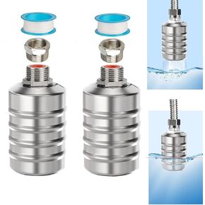 Float Valve for Water Tank, Automatic Water Level Control Float Ball Valve Adjustable 304 Stainless Steel 1/2" 3/4" Float Ball Valve for Tanks, Fish Ponds, Pools, Livestock Troughs (2Pack 3/4")