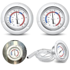 2 Pcs Cooler Thermometer Vapor Capillary Design Refrigerator Gauge Freezer Thermometer, -40-65 Degree F/ -40-20 Degree C Temperature 2'' Dial Stainless Steel Flanged Panel Mount