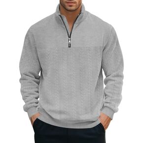 Mens Quarter Zip Pullover Quilted Sweatshirt Knit Long Sleeve Mock Neck Sweater Polo Shirt