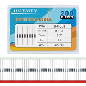 AUKENIEN 1N4001 Diodes 1A 50V IN4001 Rectifier Diode 1 Amp 50 Volt DO-41 Electronic Silicon Axial 4001 Diodo (Pack of 200)