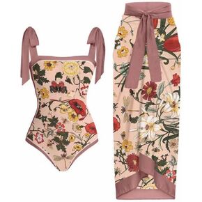 IBTOM CASTLE المرأة قطعة واحدة ملابس السباحة مع تغطية طويلة تنّورة ملفوفة قطعتين ثوب السباحة ريترو مونوكيني الصيف الشاطئ الزي in Kuwait