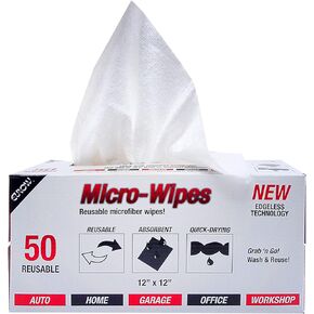 Eurow Microfiber Detailing Wipes with Dispenser Box, 200GSM, 12 by 12 Inches, Pack of 50, White