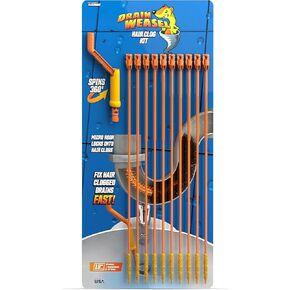 FlexiSnake Drain Weasel Sink Snake Hair Clog Remover Tool, Sink, Pipe, Bathroom, Bathtub Drain Cleaner, 18-inch Long, Flexible, Made in The USA, 10 Pack Wand Refills and Removable Handle