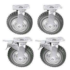 6 Inch Caster Wheels Set of 4 (2 Swivel w Brake,2 Swivel Without Brake) All Grey Metal Swivel Plate Caster Wheels Heavy Duty High-Gauge Steel for Workbench,Cart,Furniture