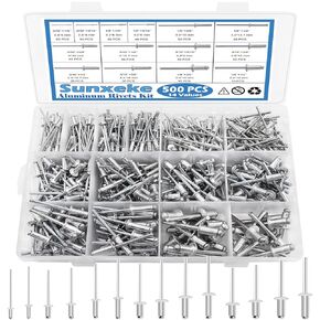 500pcs Pop Rivets Aluminum Rivets Assortment Kit (3/32 1/8 5/32 3/16 1/4inch),14 Sizes Assorted Blind Rivets for Assembling RV,Furniture and Plastic Frame Windows(Silver)