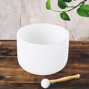 Leize Quartz Crystal Singing Bowl A Note Third Eye Chakra White 8" with Heavy Duty Carrying Case Suede Striker