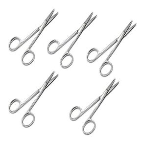 Iris Micro Dissecting Precision Lab Scissors, Fine Point Straight - Perfect for Doctors, Nurses, EMS, Students, Education & Training and More (Pack of 5)
