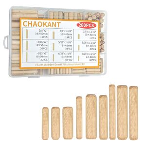 280pcs Wooden Dowel Pins, 9 Sizes - 6/25inch, 5/16inch, 3/8inch (6mm, 8mm, 10mm) Fluted Wood Dowels for Crafts & Furniture Assembly
