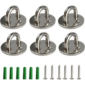 6 Sets Black Heavy Duty Round Plate U Hooks,Marine Hardware Staple Hook, for Indoor and Outdoor Use with Screws and Plastic Expansion 1.3in(33mm)
