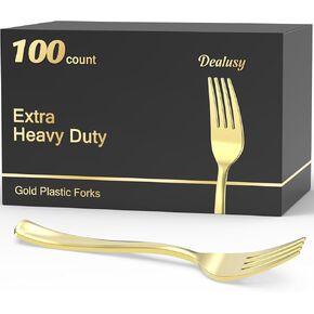 100 Count Heavy Duty Gold Plastic Forks Disposable, BPA-Free, Heat Resistant, Solid and Durable Gold Forks Disposable, Premium Plastic Gold Disposable Forks for Party Supply