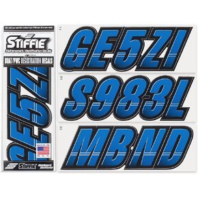 STIFFIE Techtron Octane Blue/Black 3" Boat & PWC Registration Decals • Numbers Letters Stickers
