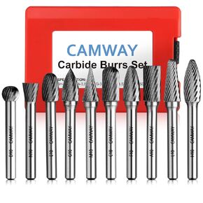 CAMWAY 10pcs Carbide Burrs Set - 1/4" Shank Die Grinder Carbide Bits, Rotary Tungsten Cutting Burrs Bits for Polishing Engraving Drilling Metal,Wood,Steel,Copper,Aluminum