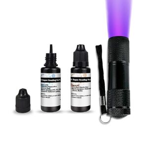 EDSRDXS UV Bonding & Welding Glue Kit UV Super Bonding Soft & Hard Glue with Black Light, Quick-Drying for Bonding Glass, Metal, Plastic 2 Pack Each 0.7oz (20ml x 2pack)