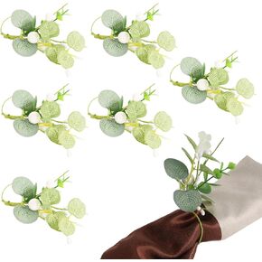 Napkin Rings Set of 6, Spring Eucalyptus Napkin Rings Rustic Boho Napkin Ring Holder for Home Wedding Festivals Party Dining Farmhouse Decor