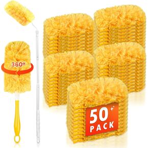 50 Count 360 Duster Refills for Swiffer Dusters + 1 Extendable Handle + 1 Short Handle, Duster Kit Heavy Duty Duster Refills, Unscented Multi Surface Duster Refills for Cleaning
