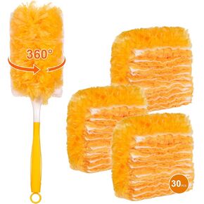360° Duster Refill for Swiffer & Vzpeun Duster Handle, 30 Count, Heavy Duty 2-Sided Microfiber Refills, Unscented, Multi-Surface Cleaning, Includes 1 Handle, Orange