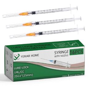 25 Gauge 1 Inch Needle with Syringe, 25g 1 Inch Needle and Syringe, 1ml （16 Pack） for Scientific Labs，Industrial Dispensing Accessories