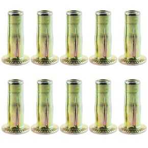 TAODAN 10PCS Pre Assembled Shank Threaded Insert Zinc Multi Grip Rivet Nut Gold Zinc Finish 1/4-20 x .020-.280 Grip Range for Sheet Metal and Tube Fastening