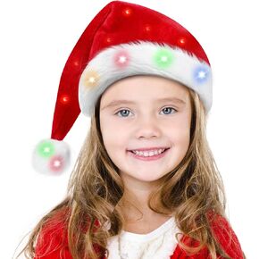 BROADREAM Santa Hat Light Up Christmas Hat Unisex Soft Santa Hat with LED Lights Flashing Santa Hat for Christmas Gifts