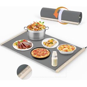 Food Warming Mat, Electric Warming Tray Full Surface Heating with 3 Temperature and Timer Settings, Silicone Heating Mat Heat Pad Rollable Versatile Food Warmers for Parties Buffet Gatherings