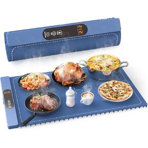 Food Warming Mat, Electric Silicone Food Warmer Full Surface Heating, Roll Up, 6 Temperature Settings, 5H Timer, Safety Lock, Portable Warming Tray for Kitchen, Buffets Party, Everyday Use