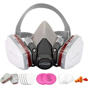 Medium Reusable Half Facepiece Respirator with 2091 Filter, 6001 Cartridge, 6200 Replacement Shield for Painting, Sanding, Polishing, Welding, Woodworking - 13 in 1 Set with English Manual