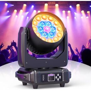 HOLDLAMP Moving Head Lights 19x15W RGBW 4-in-1 LED Stage Light with Zoom Beam Wash Effect by Sound Activated Auto DMX Control for Wedding DJ Disco Parties Nightclub Show Bar (1 Pack)