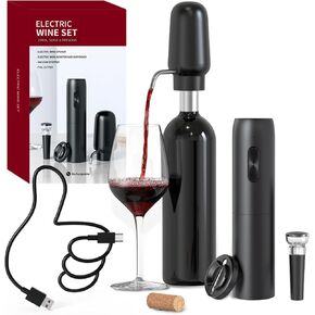 CIRCLE JOY Electric Wine Opener Set 4-in-1 Wine Set with Rechargeable Wine Opener, Rechargeable Wine Aerator Pourer, Foil Cutter and Vacuum Wine Stopper, Gift Set for Wine Lovers, Black