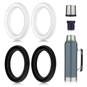 4pcs Silicone Replacement Gaskets Classic for Stanley, Sealing O Ring Gasket for Thermos Lid Compatible with Stanley Classic 20oz 1.0 QT 1.5 QT 2 QT 2.5 QT Vacuum Bottle Stopper (Black, White)