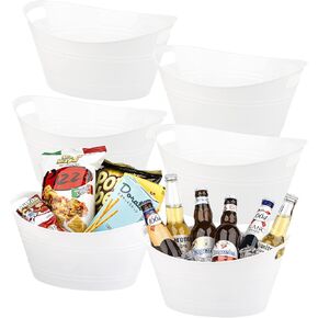 6 Pack Plastic Oval Storage Tub, Ice Bucket for Wine, Beer and Champagne, Bottle Drink Cooler for Parties, Storage Basket, 4.5 Liter