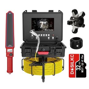 Sewer Camera 100ft with Locator, 7 Inch DVR Pipe Video Inspection Camera, Plumbing Snake Camera with 512HZ Transmitter Locator, 12 pcs Adjustable Light Drain Camera, 23mm IP68 Waterproof Meter Counter
