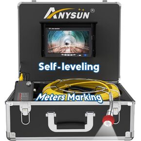 Anysun Sewer Camera Self-Leveling Pipe Snake Cam 100ft Sewer Drain Video Inspection Camera with DVR Recorder and 16GB SD Card, Plumbing Snake Camera with 7'' LCD Monitor for Pipe Inspection