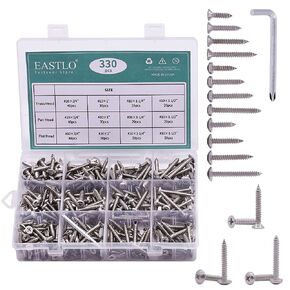 #10 Full Sizes 330 PCS Pan Head Flat Head Truss Head Phillips Drive Sheet Metal Screws Assortment Kit, 304 Stainless Steel 18-8