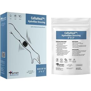 CelluHeal™ Hydrofiber Wound Dressing 2x2 – Gel-Forming for Faster Healing, Sterile, Protects Tissue from Excess Moisture, Ideal for Pressure Ulcers, Diabetic Wounds, Burns, Surgical Wounds – 10 Pack