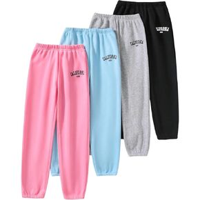 SHENHE Girl's 4 Pack Letter Graphic Sweatpants Fleece Joggers High Waisted Cute Sweat Pants