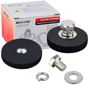 MUTUACTOR Neodymium Rubber Coated Base Heavy Duty,4Pack Powerful M6 Female Threaded Hole Rubber Mounting Magnet,Anti-Rust Waterproof Super Strong Magnetic Mounting for Home,Office and Garage