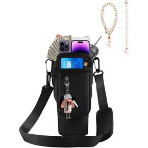 Water Bottle Carrier Bag with Phone Pocketfor Stanley 40/30 oz, Water Bottle Holder with Adjustable Shoulder Strap and Charm(Purple), large