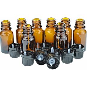 Wild Essentials 10ml Amber Glass Bottles with Euro Dropper Caps - Great for Essential Oils, Perfumes and DIY Aromatherapy - Easy to Fill, Clean and Reuse - Protective and Durable (8)