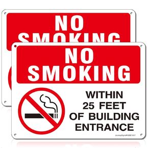 No Smoking Within 25 Feet of Building Entrance Sign,2Pack -10"x7" Rust Free Reflective Aluminum, Fade Resistant, UV Protected, Weatherproof, Easy to Mount, Indoor/Outdoor Use.