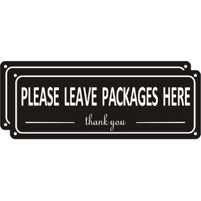 i-CowFun Leave Packages Here Sign Metal, (2 Pack) Package Delivery Sign Instructions, 10" x 3.5" Leave Packages Sign for Front Door, Aluminum Outside Signs, Rust free, Fade Resistant,Weatherproof (Package Delivery Sign-01A)
