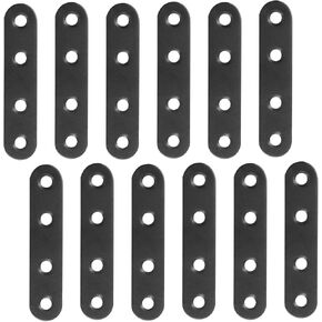 12 PCS 2.99'' x 0.63'' Stainless Straight Flat Brackets for Wood, Black Flat Metal Brace Bracket, Support Flat Metal Brace for Wood Furniture, Mending Plate Connector Joining Bracket for Fence